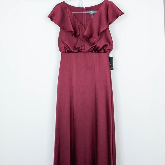 Adrianna Papell V-Neck Ruffled Blouson Satin Gown Deep Red Wine Size 4 NWT‎ - Picture 5 of 11